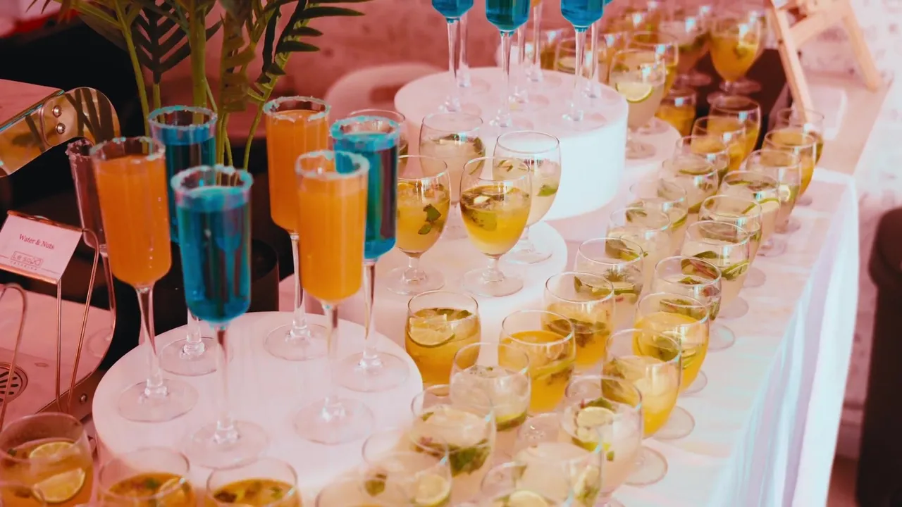 Welcome mocktails lined up at a corporate event